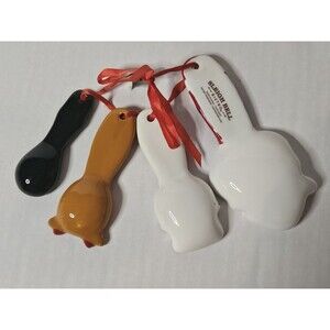 4Pc Sleigh Bell Bistro Ceramic Christmas Measuring Spoons AS IS Snowman Winter